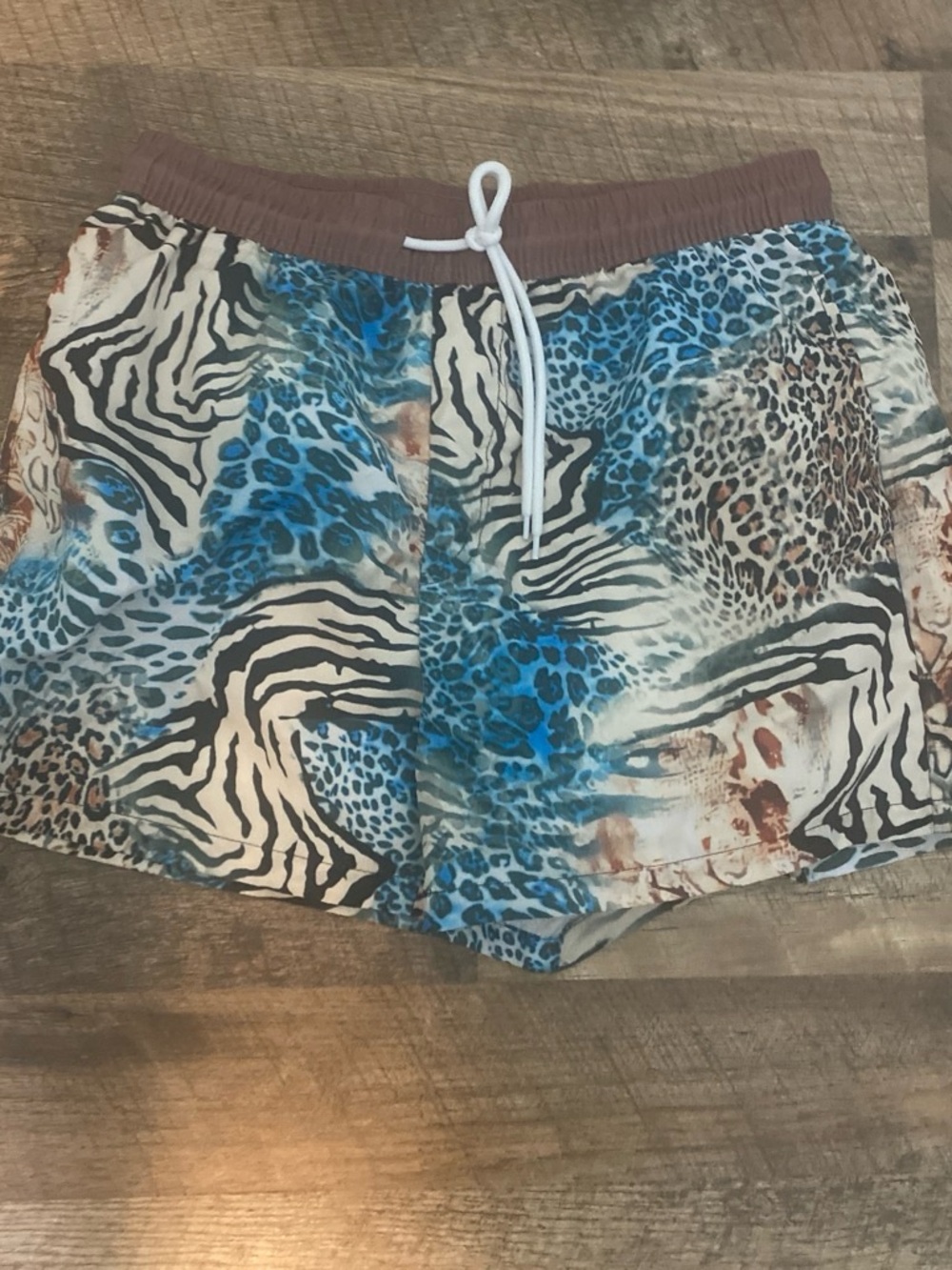 Printed Animal-Pattern Mens Shorts - Blue & Brown
